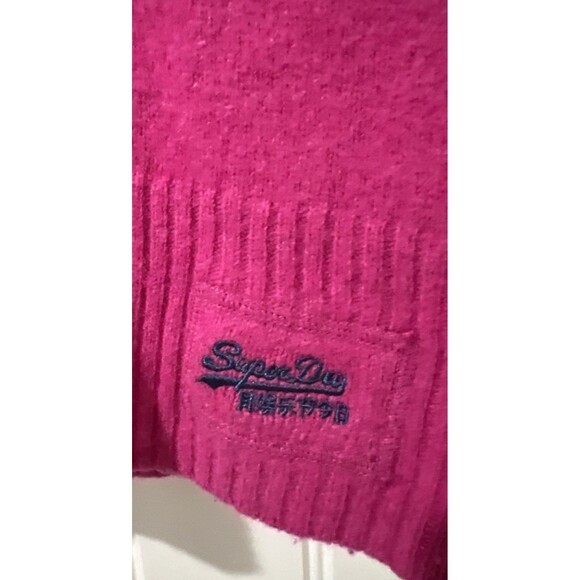 Vintage Superdry Premium Black Label Pink 100% Lambs Wool Embroidery Sweater L - Picture 4 of 9
